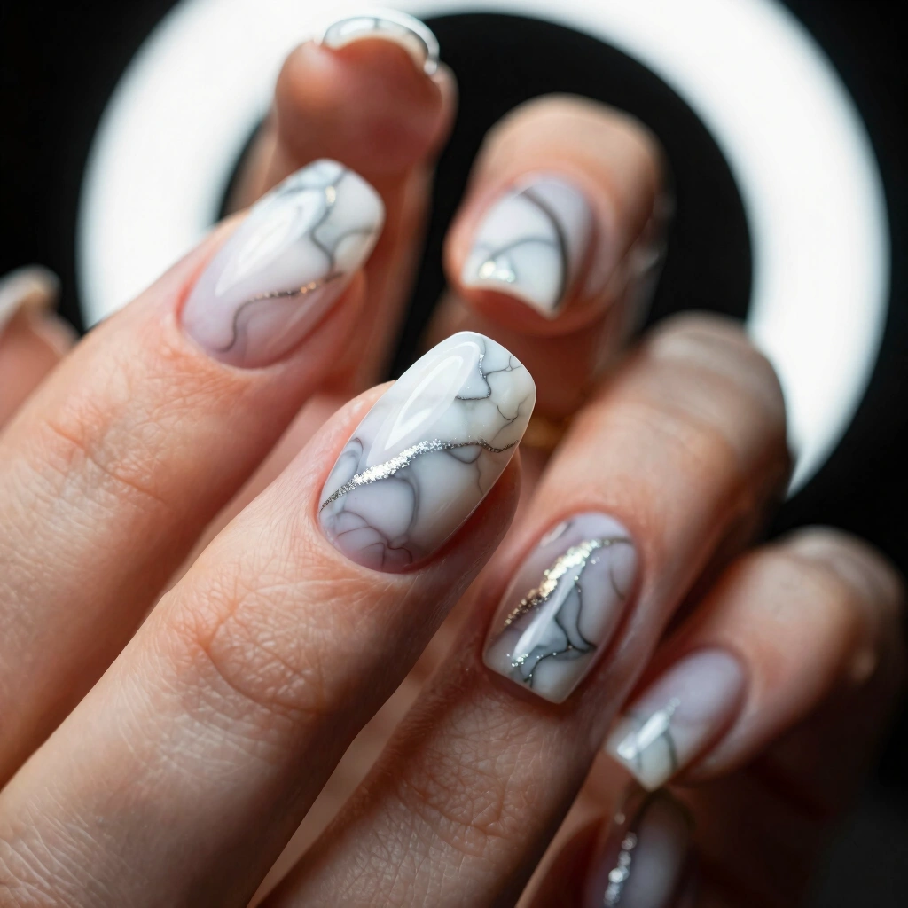 22. Milky White Glazed Marble with Chrome Shimmer