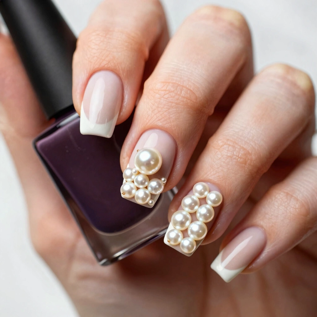 5. Pearl-Embellished Accent Nail