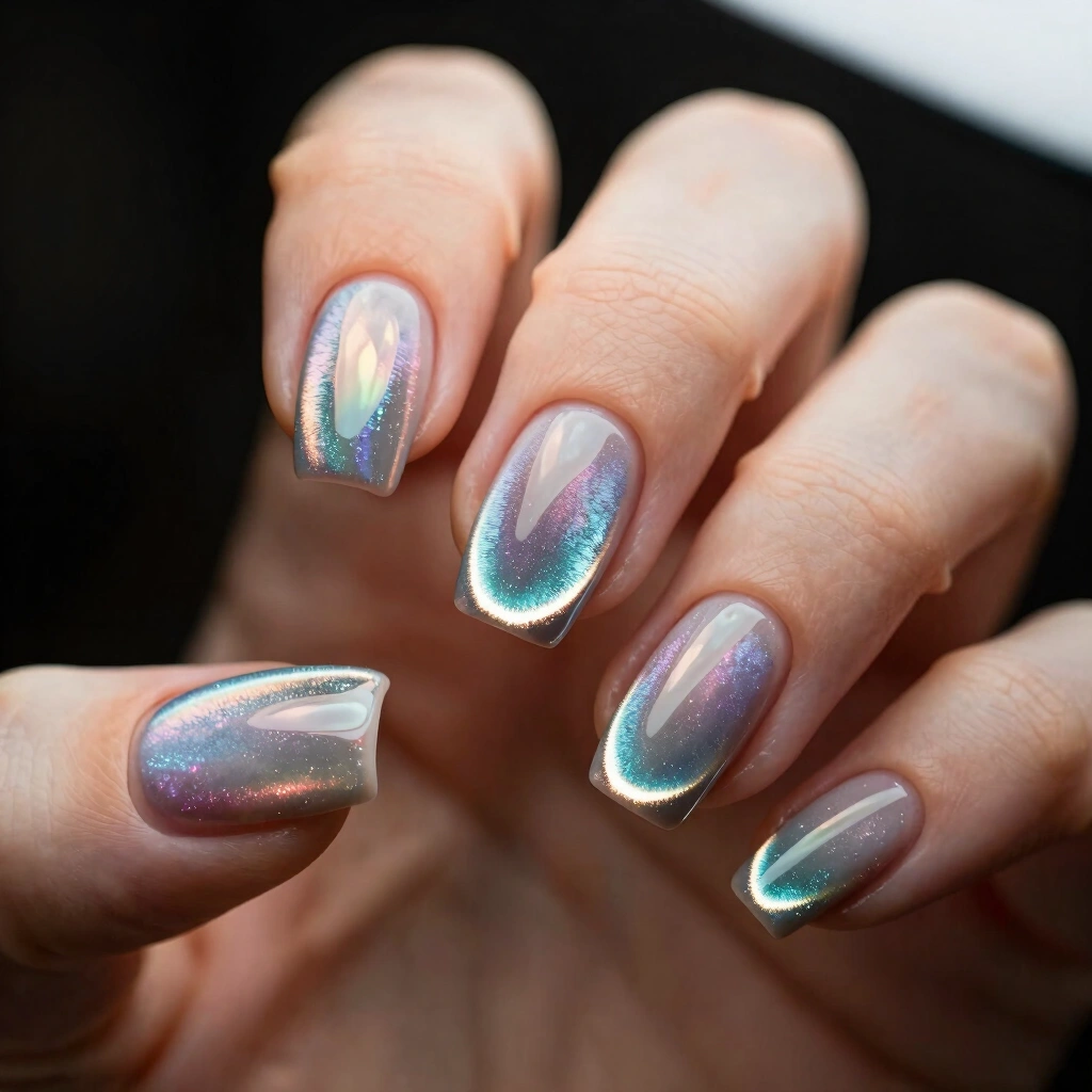 10. Cat-Eye Shimmer Nails