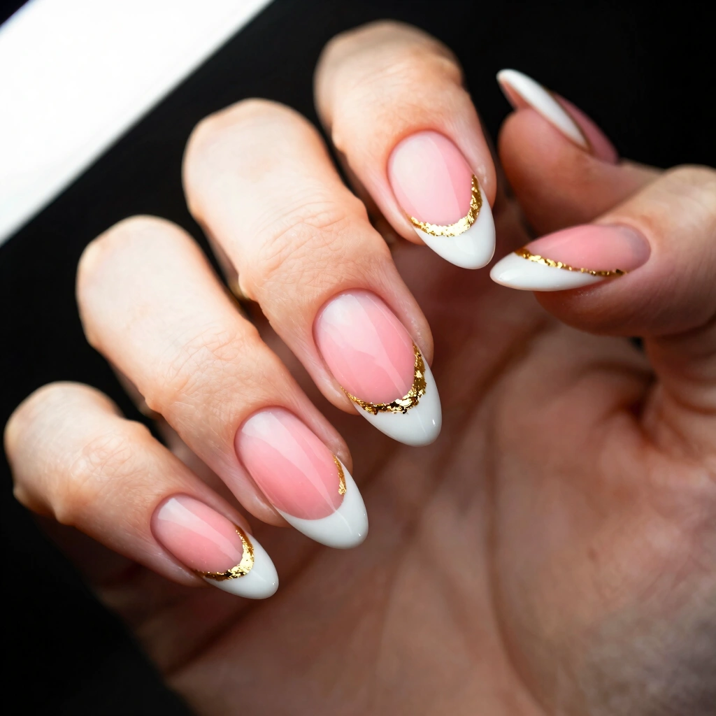 11. Blush French Tips with Gold Foil