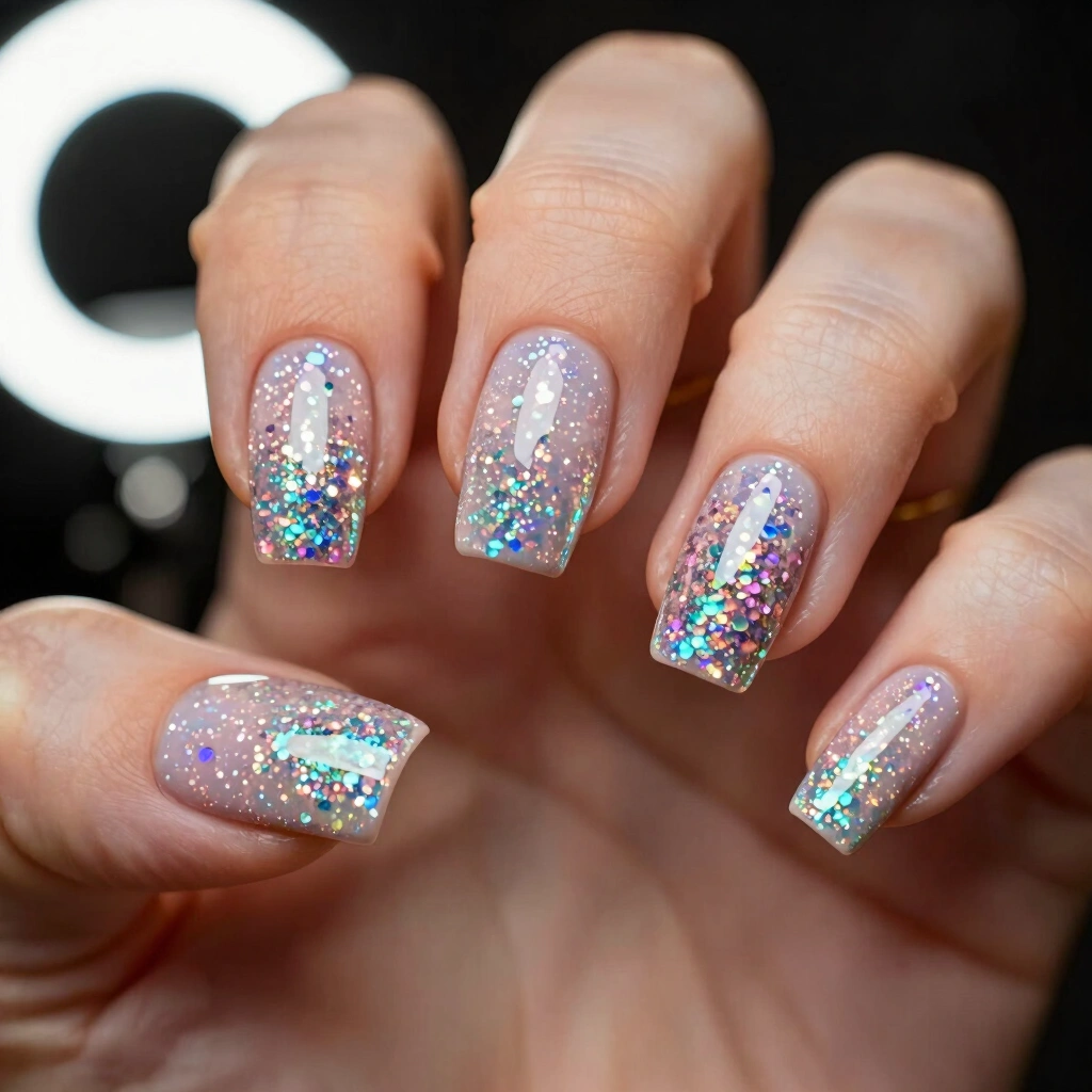 14. Iridescent Glitter Tips