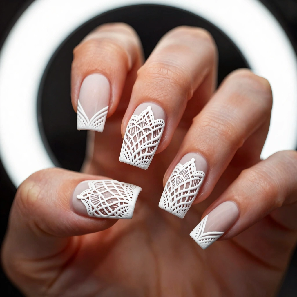 16. Lace-Inspired Nail Art