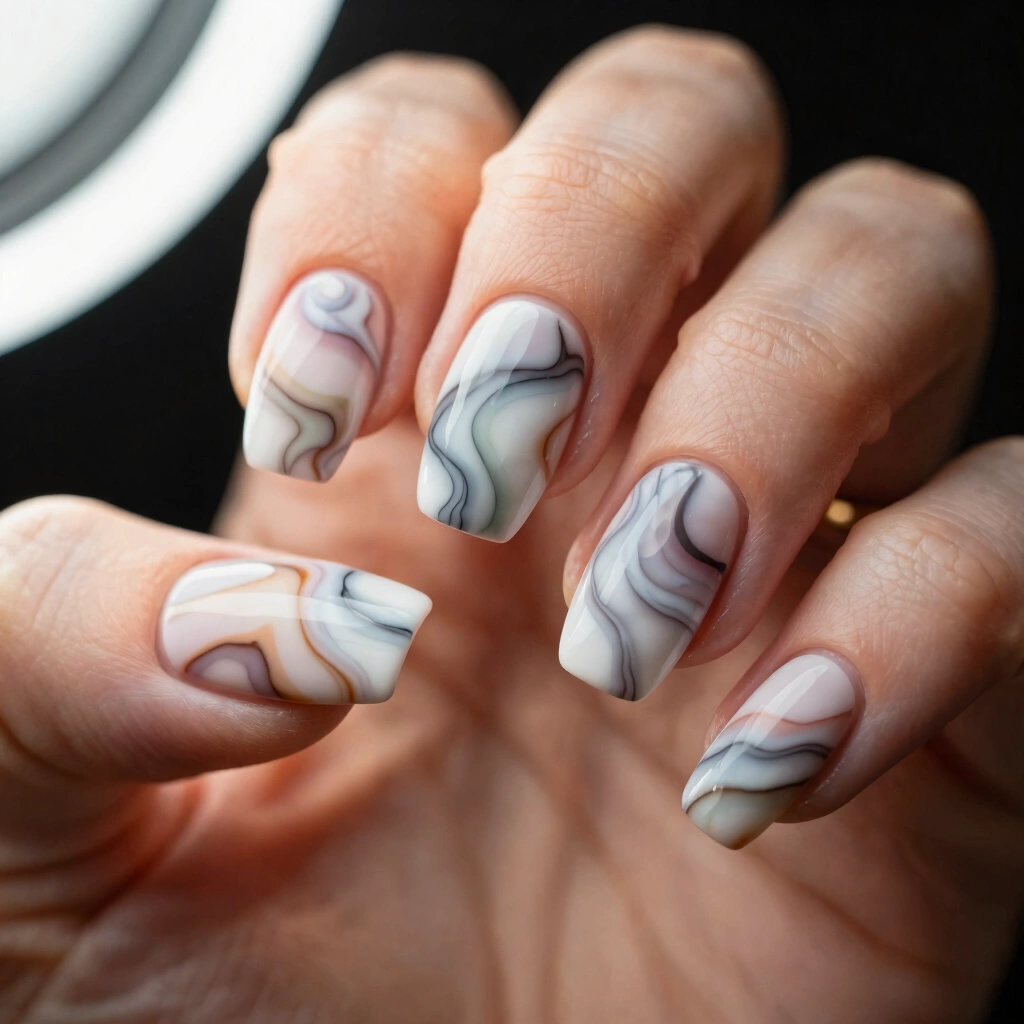 20. Tone-on-Tone Marble Nails