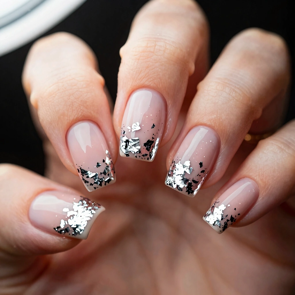 24. Silver Foil Flake Nails