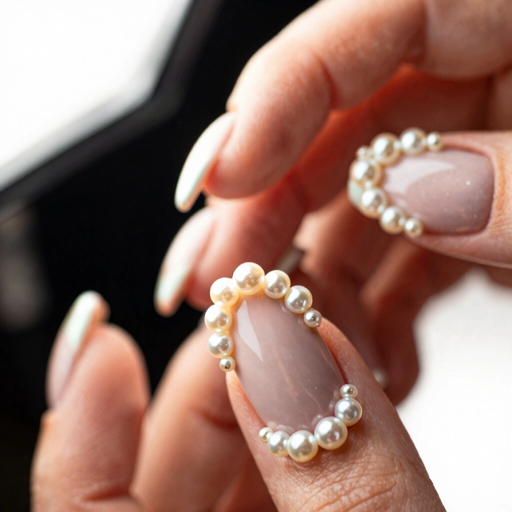 3. Pearl-Embellished Coffin Nails