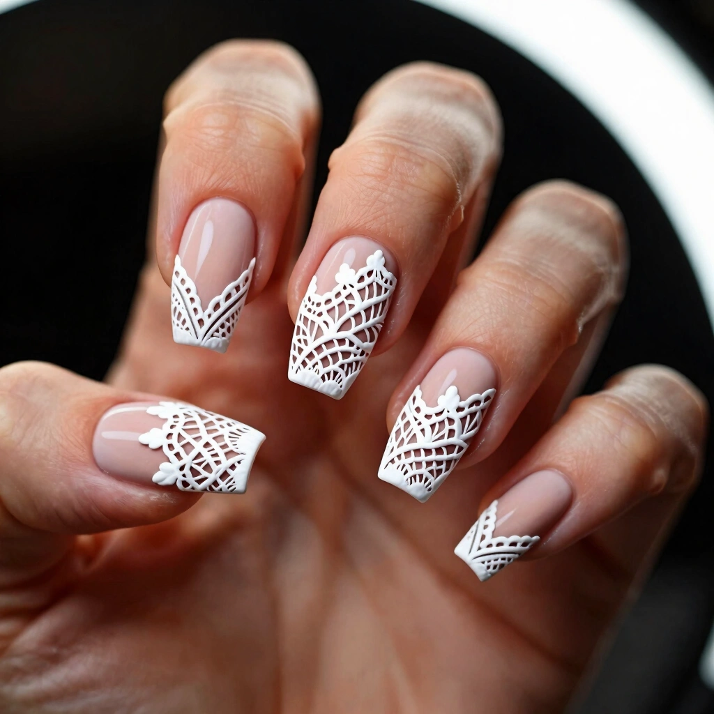 9. Lace-Inspired Coffin Nails