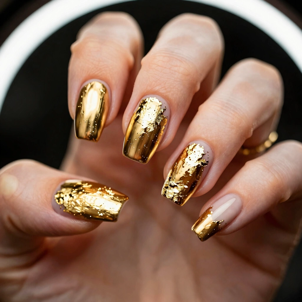 11. Metallic Gold Foil Coffin Nails