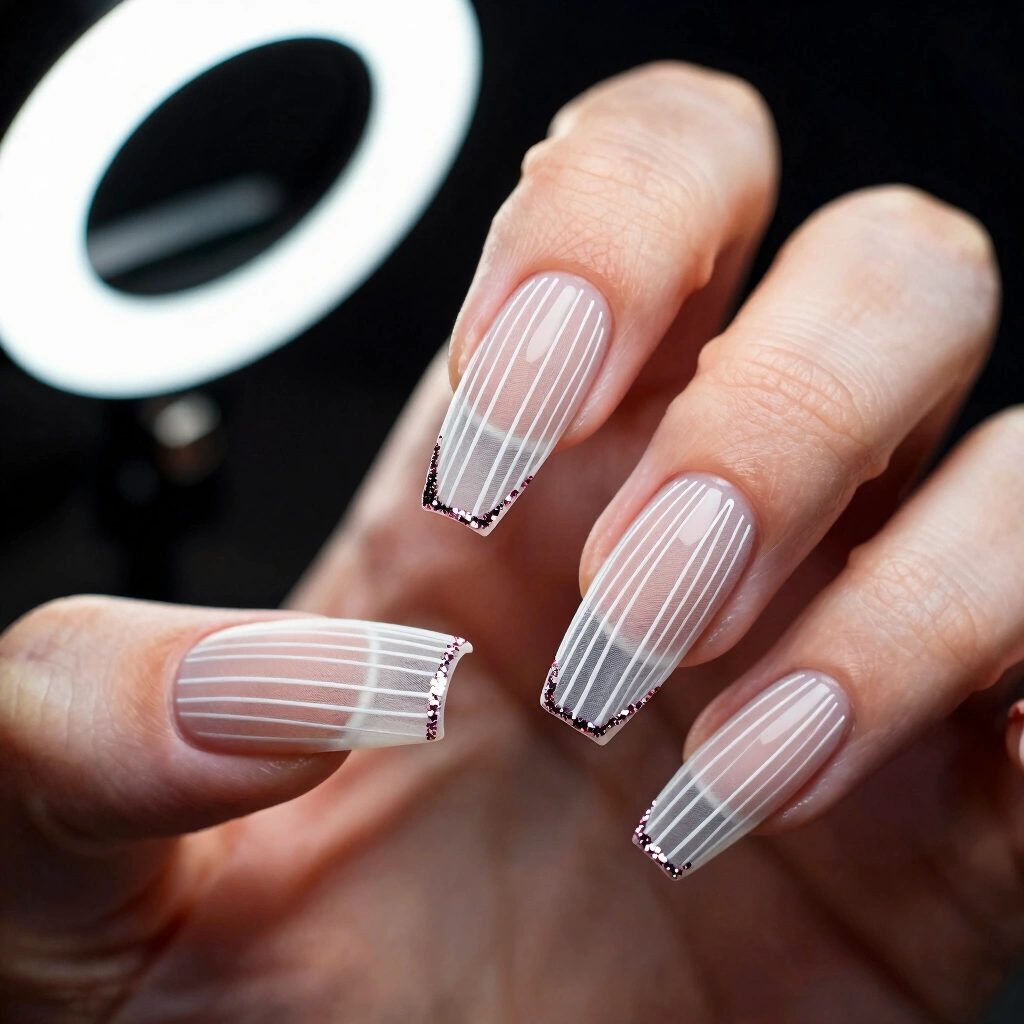 12. Cathedral Veil-Inspired Sheer Coffin Nails