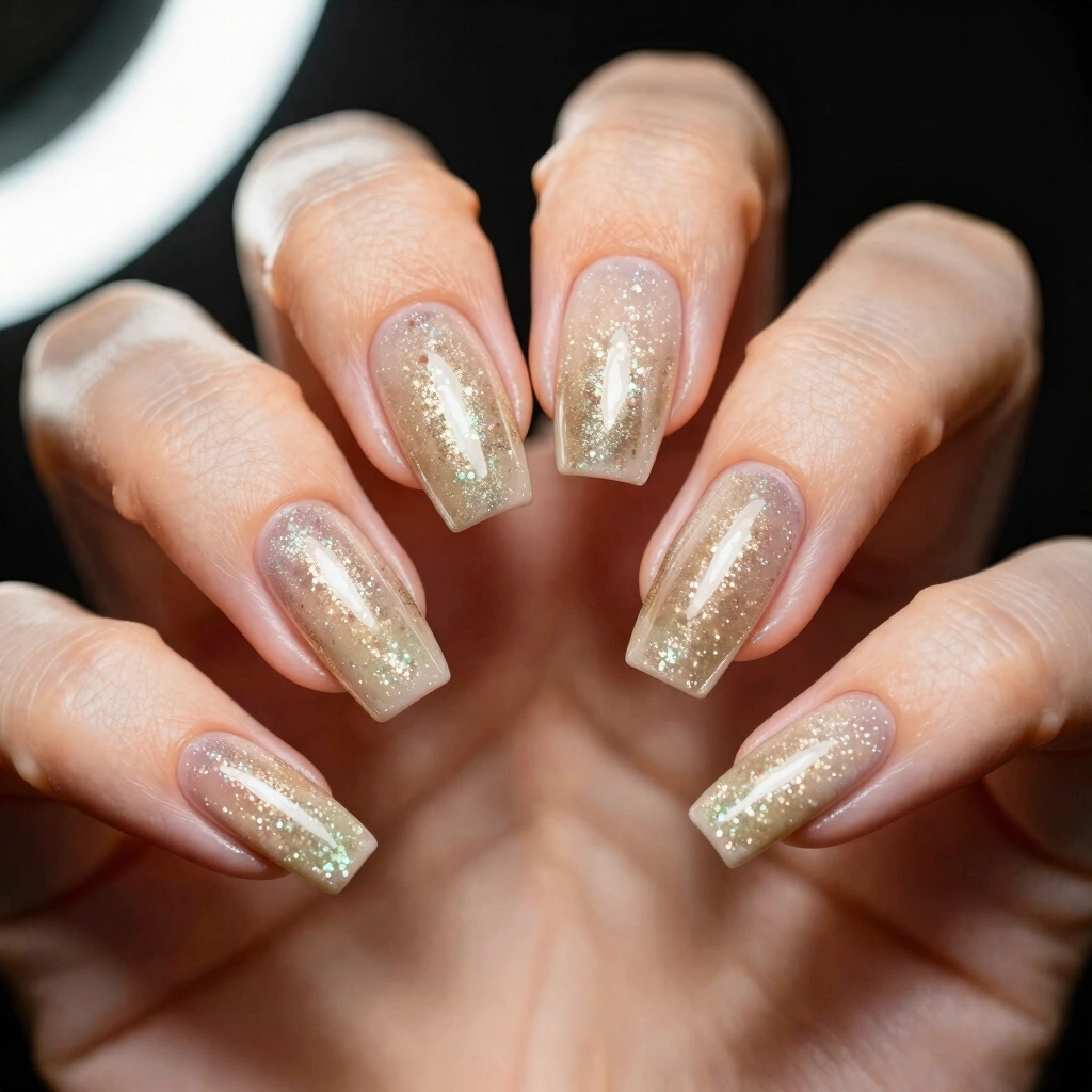 13. Champagne Shimmer Coffin Nails