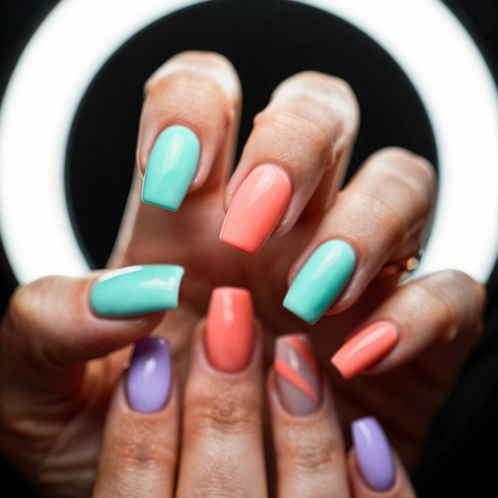 15. Colored Accent Coffin Nails for Destination Weddings