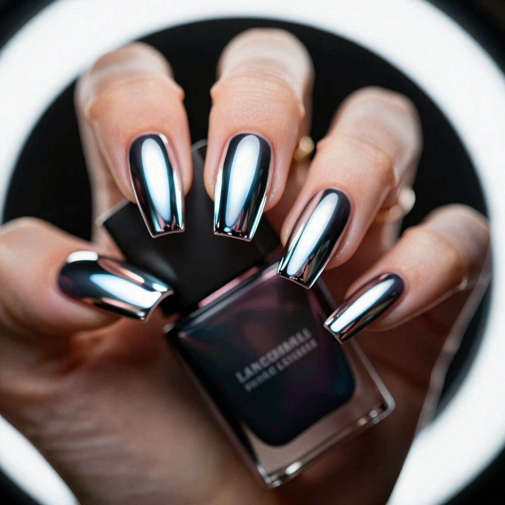 16. Mirror Chrome Coffin Nails