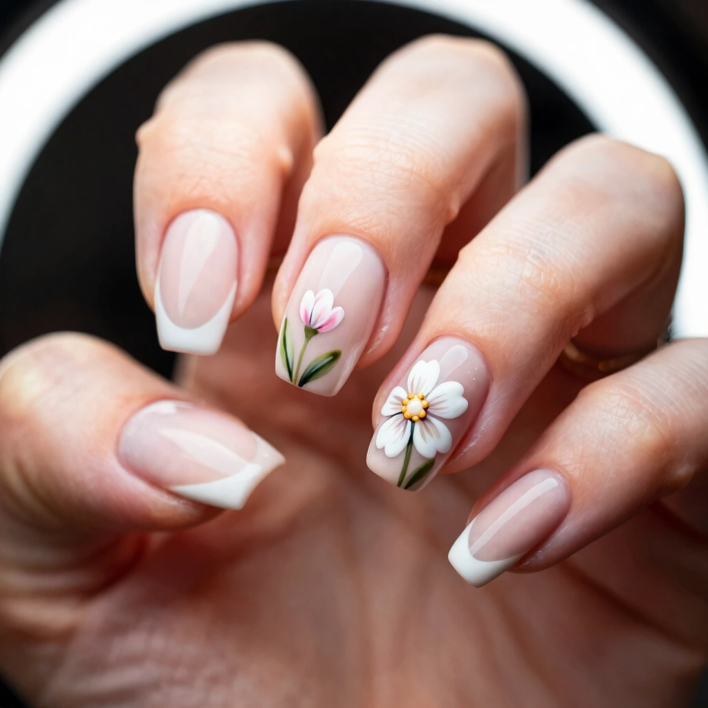 4. Delicate Floral Accent Nail