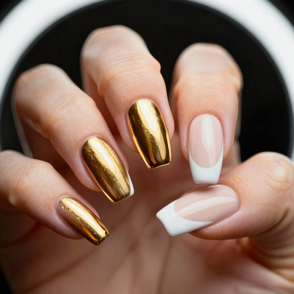 13. Chrome Gold Accent Nail