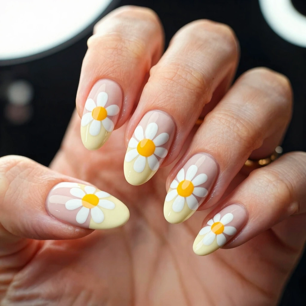 16. Daisy Print Nails