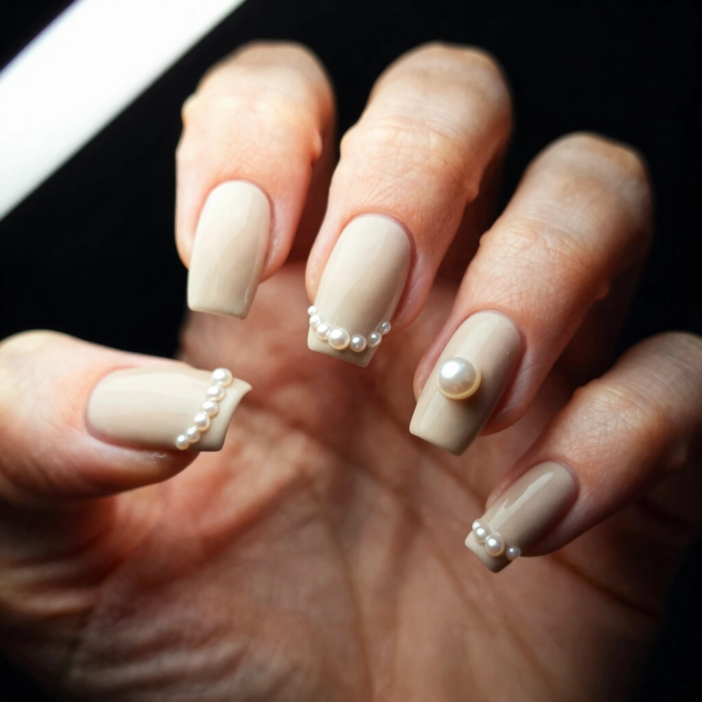 8. Neutral Beige With Delicate Pearl Detail