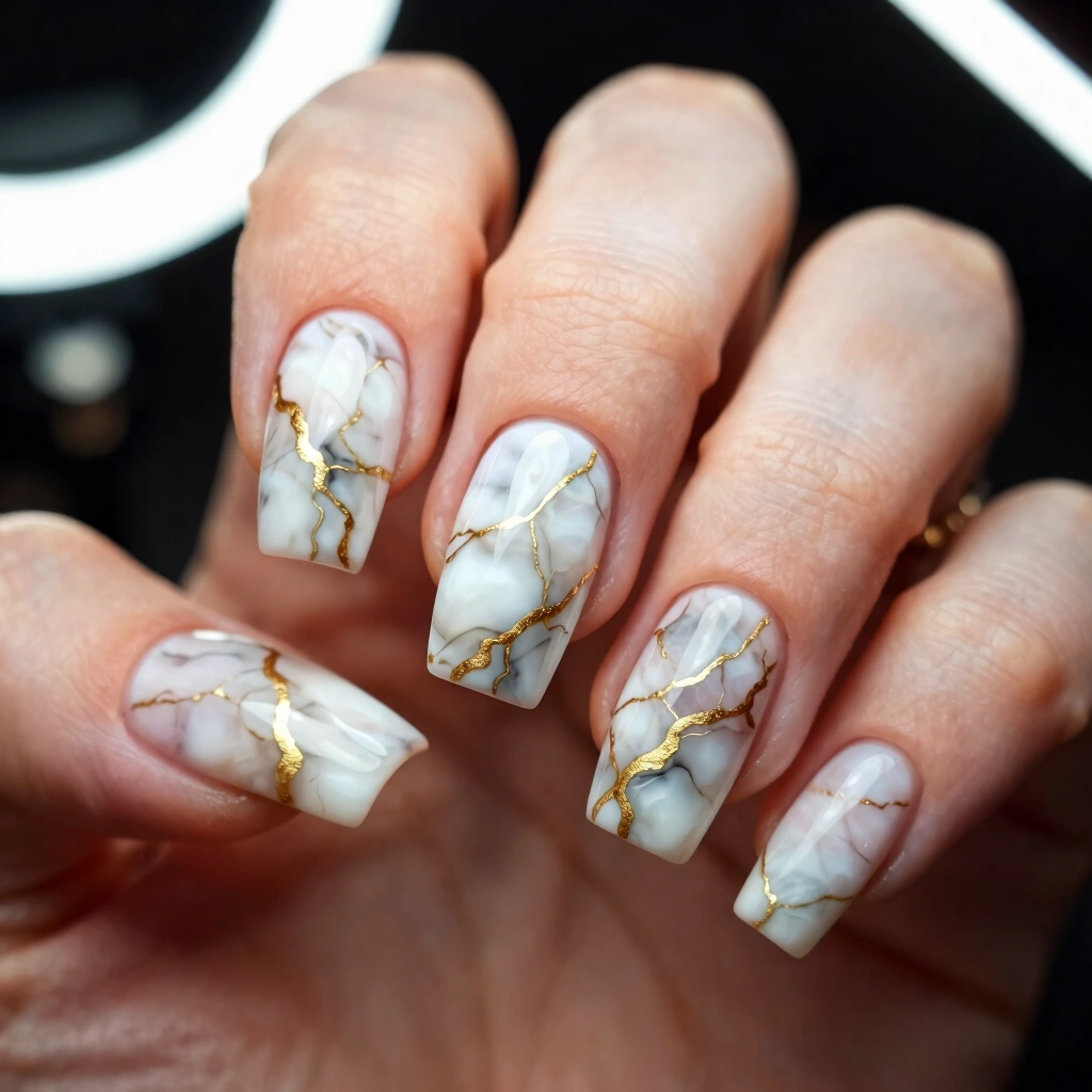 10. Milky White Marble Effect with Gold Veining