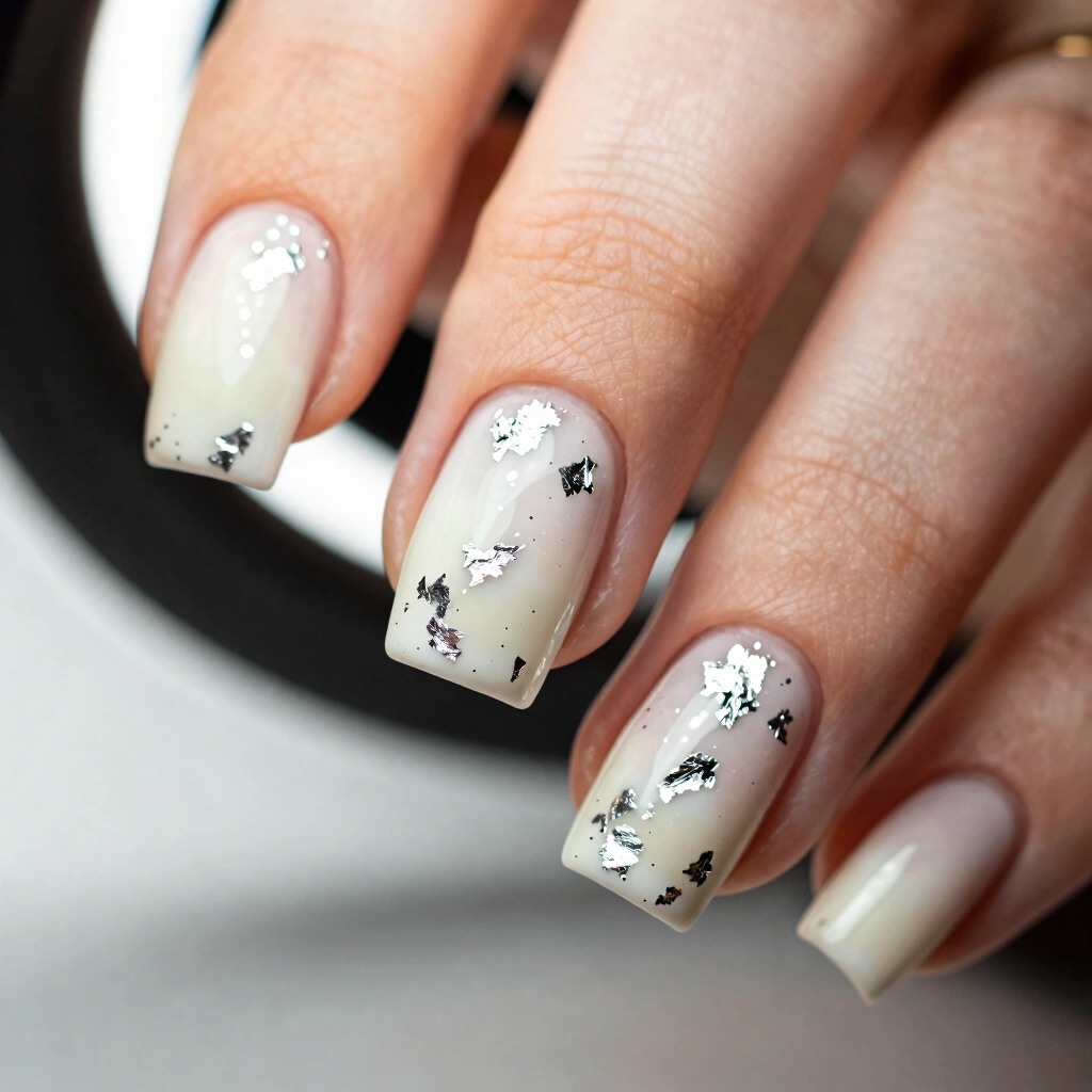 14. Milky White with Silver Foil Flecks
