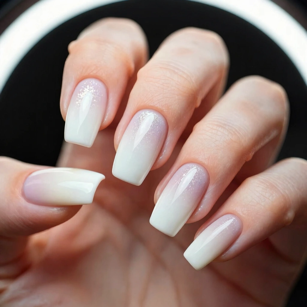 16. Milky White Airbrushed Ombre with Shimmer
