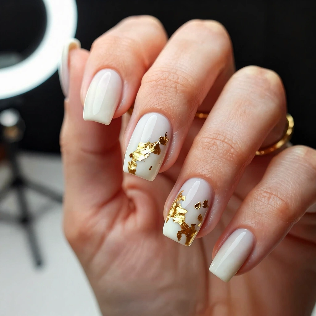 17. Milky White with Gold Leaf Flecks