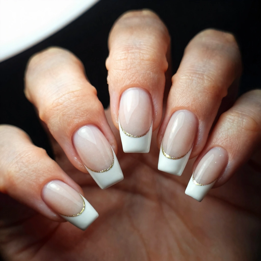 18. Milky White French with Shimmer Line