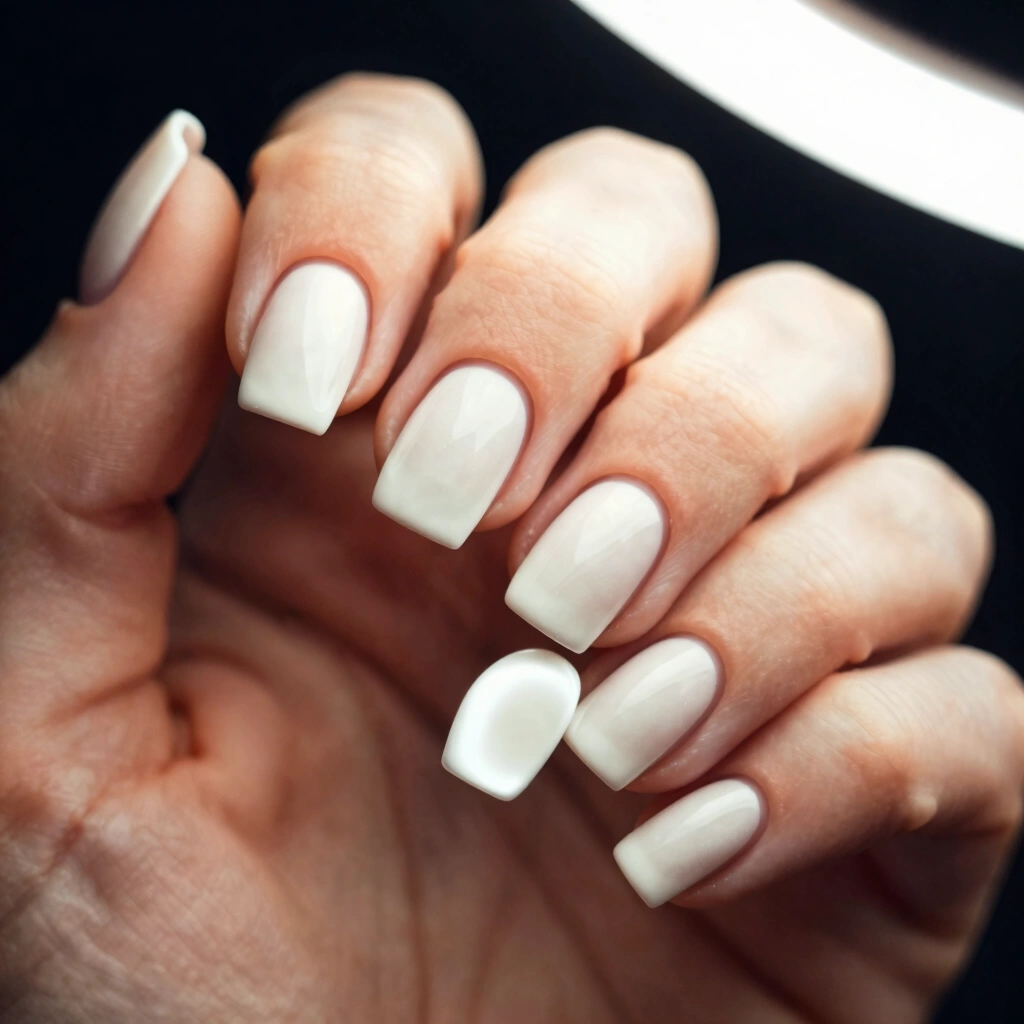 19. Milky White Short Round Minimalist Nails